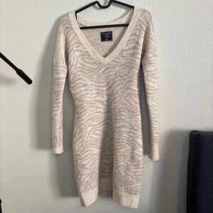 Abercrombie and fitch Chic Cream and Tan Zebra Print Sweater Dress